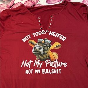 Red Graphic Tee with Cow Print